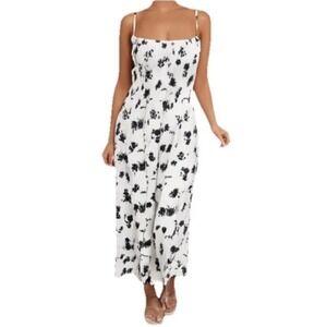 REFORMATION Sable Blueberries Dress XS  White Smocked Midi Picnic Romantic Girly